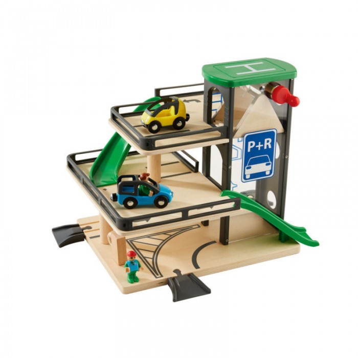 Garaj cu lift pe 3 nivele din lemn cu sina de tren